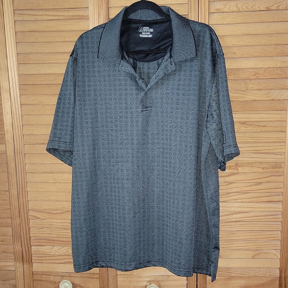 PGA TOUR Men’s XXL Performance Golf Polo Dark Gray Diamond Print Athletic Shirt